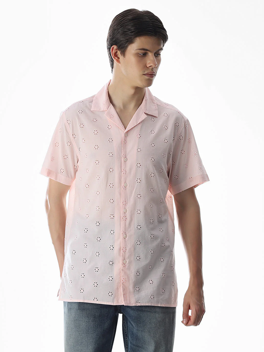 Pink Cut-Work Cotton Shirt - Image 2