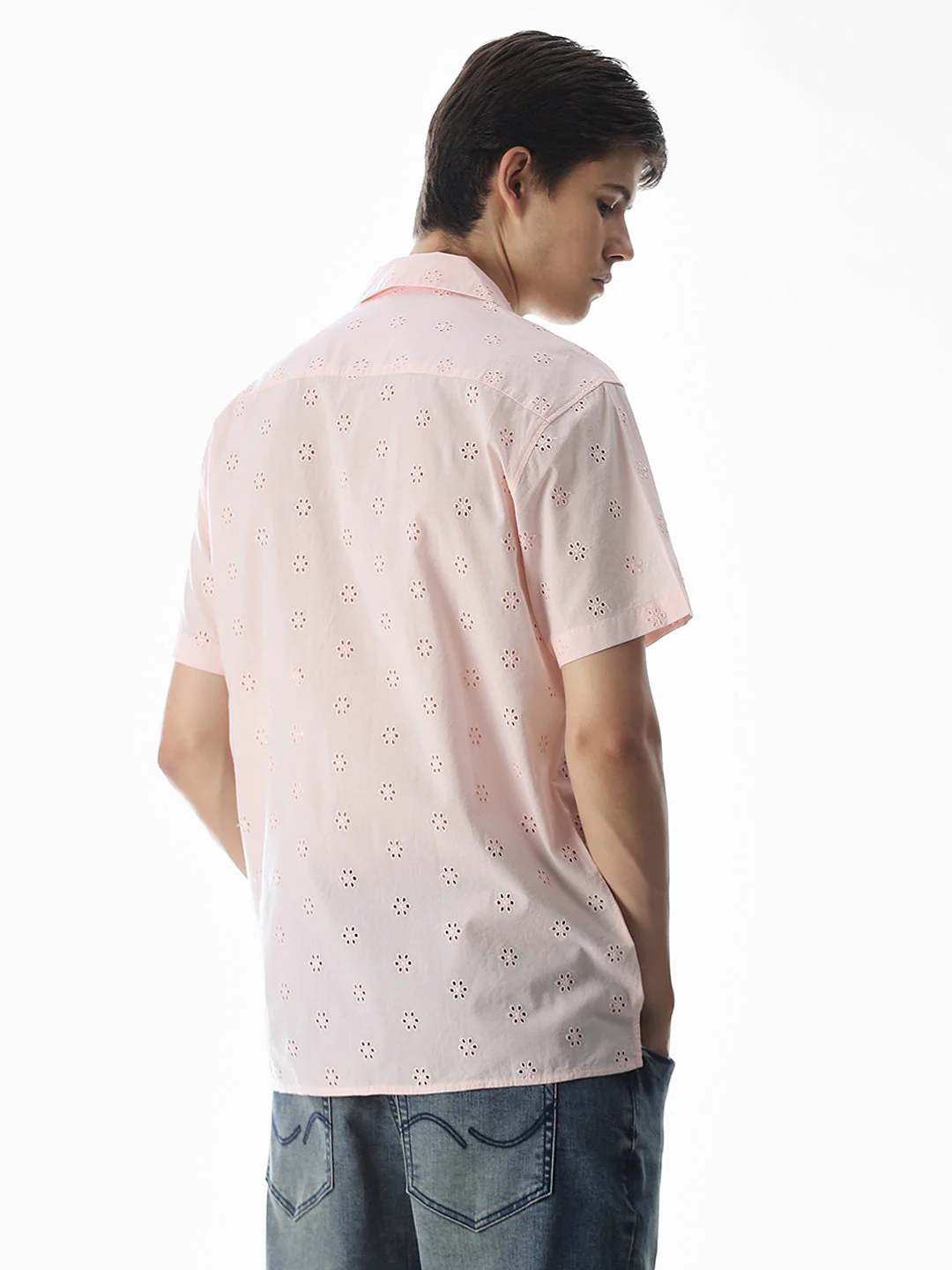 Pink Cut-Work Cotton Shirt - Image 4