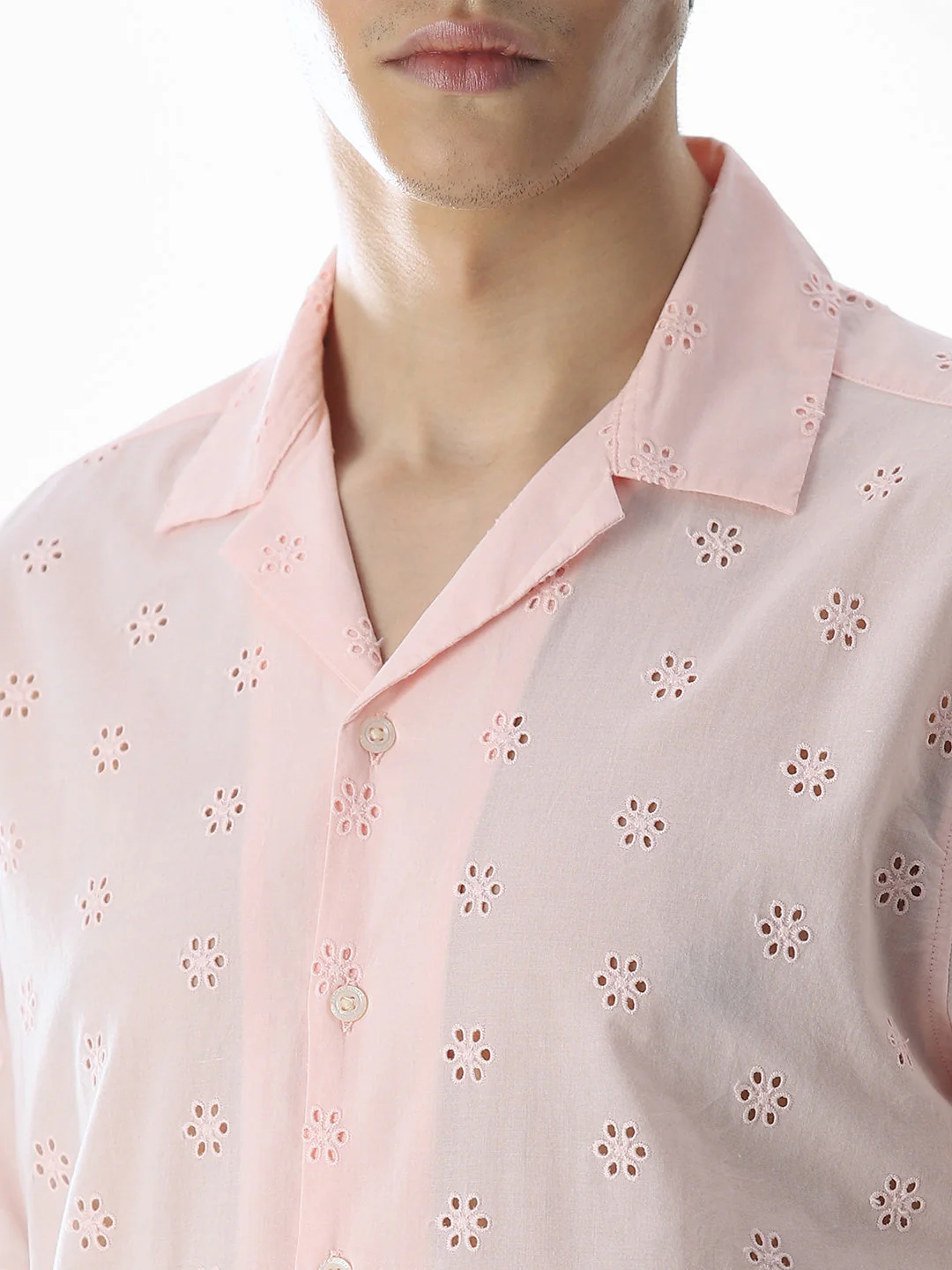Pink Cut-Work Cotton Shirt - Image 5