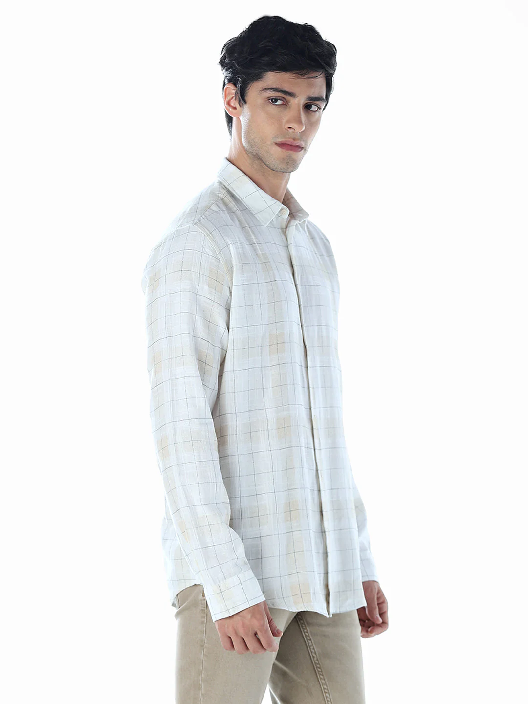 Cotton Linen Blend Check Shirt - Image 3