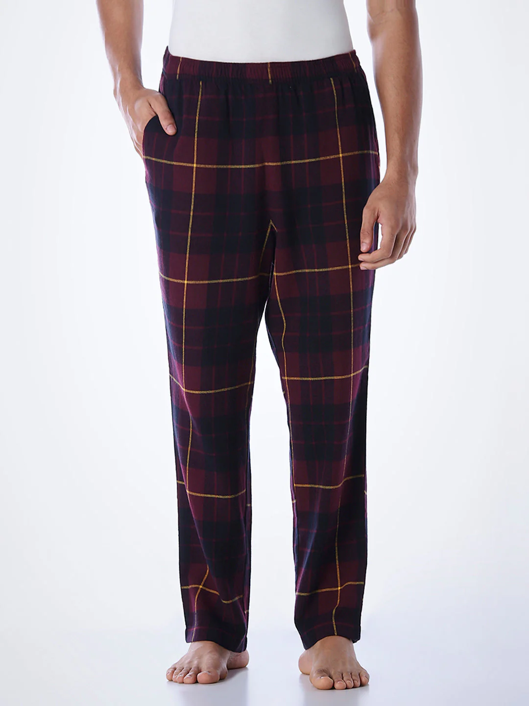 Check Cotton Pyjamas - Wine - Image 2
