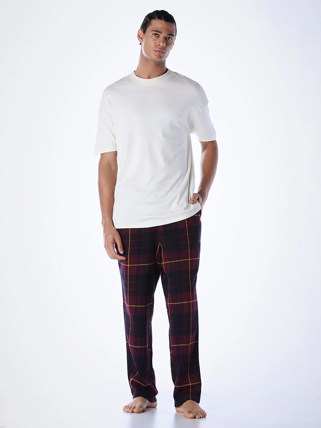 Check Cotton Pyjamas - Wine - Image 6