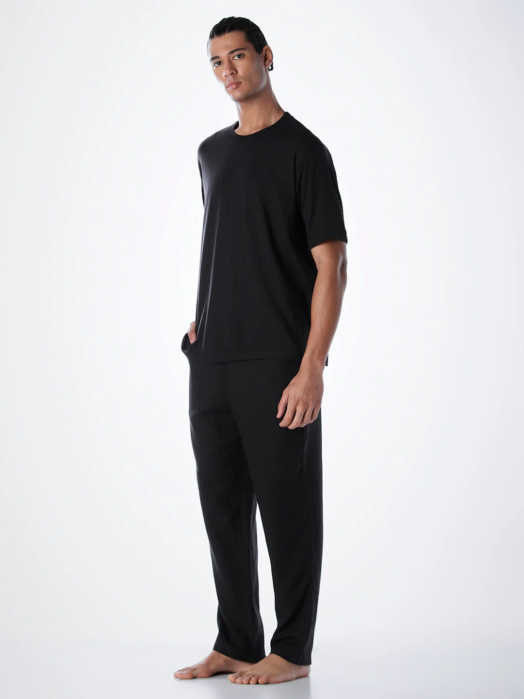 T-Shirt & Pant Loungewear Set - Black - Image 3