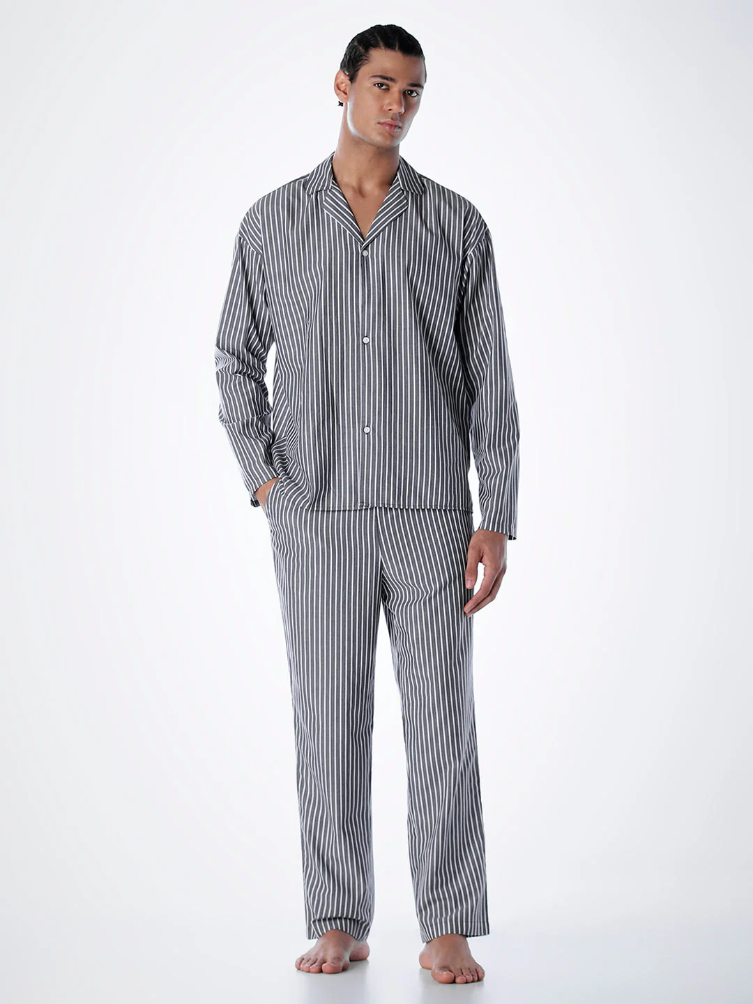 Grey Striped Shirt & Pyjama Set - Image 2