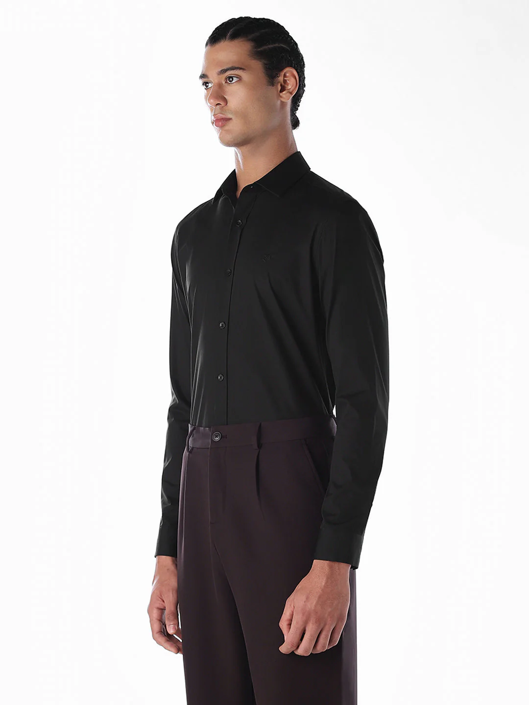 Black Poplin Stretch Formal Shirt - Image 3