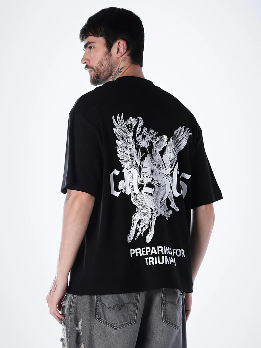 Graphic Print Cotton T-shirt - Black - Image 4