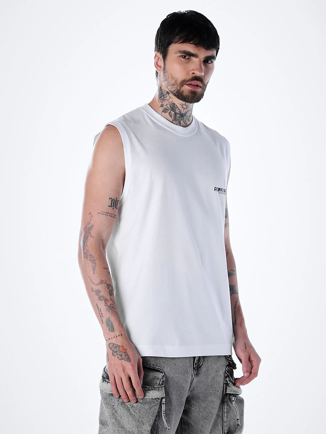 Printed Crew Neck Tank - White - Image 3