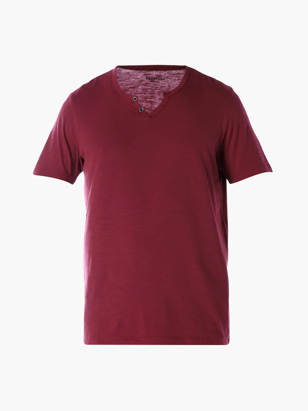 Split Neck Cotton T-shirt - Red - Image 7