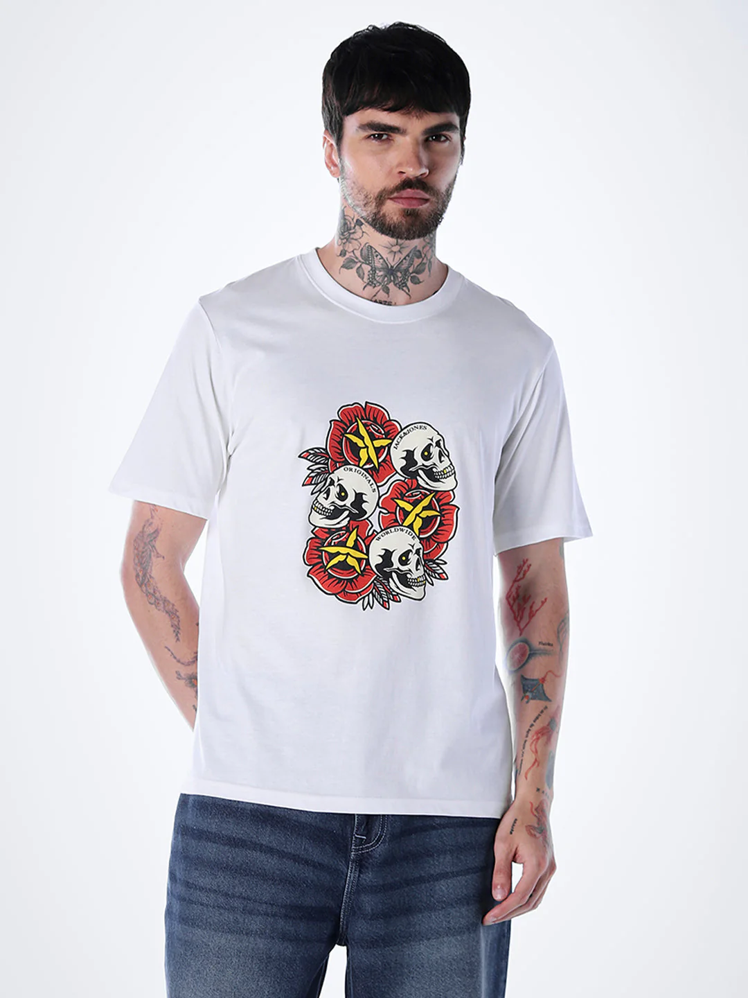 Skull Print Cotton T-shirt - White - Image 2