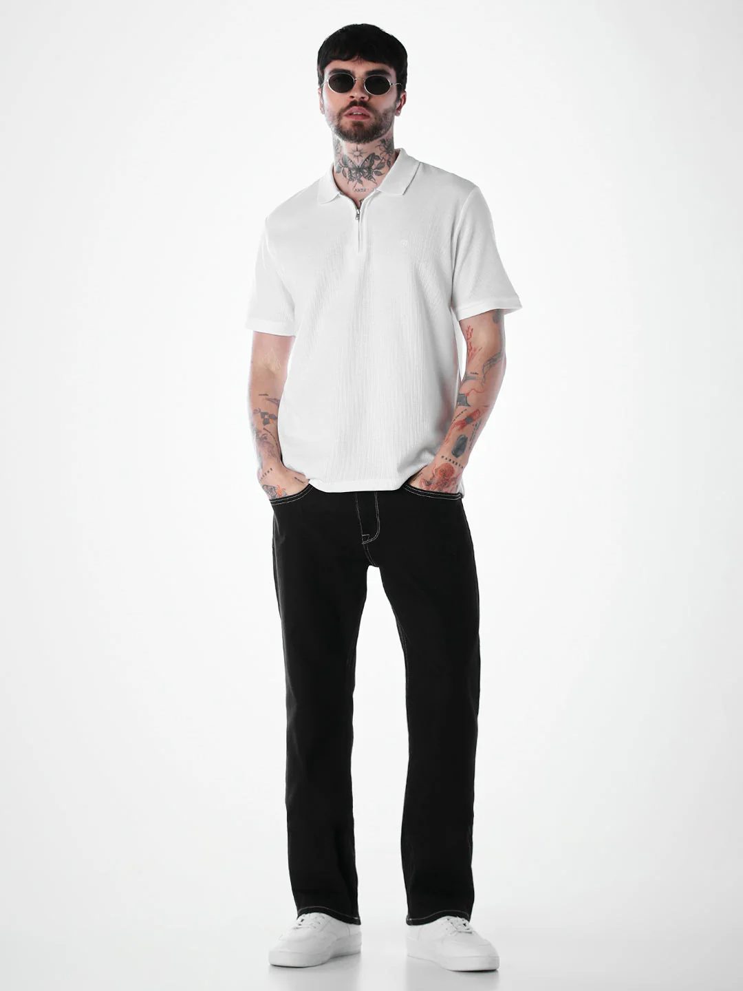 Half Zip Regular Fit Polo - White - Image 6