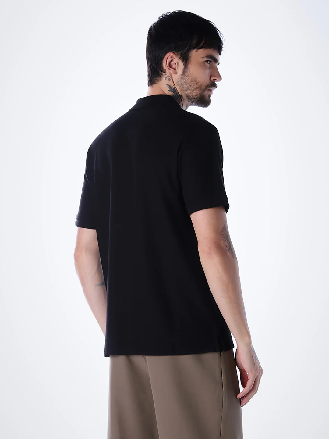 Half Zip Regular Fit Polo - Black - Image 4