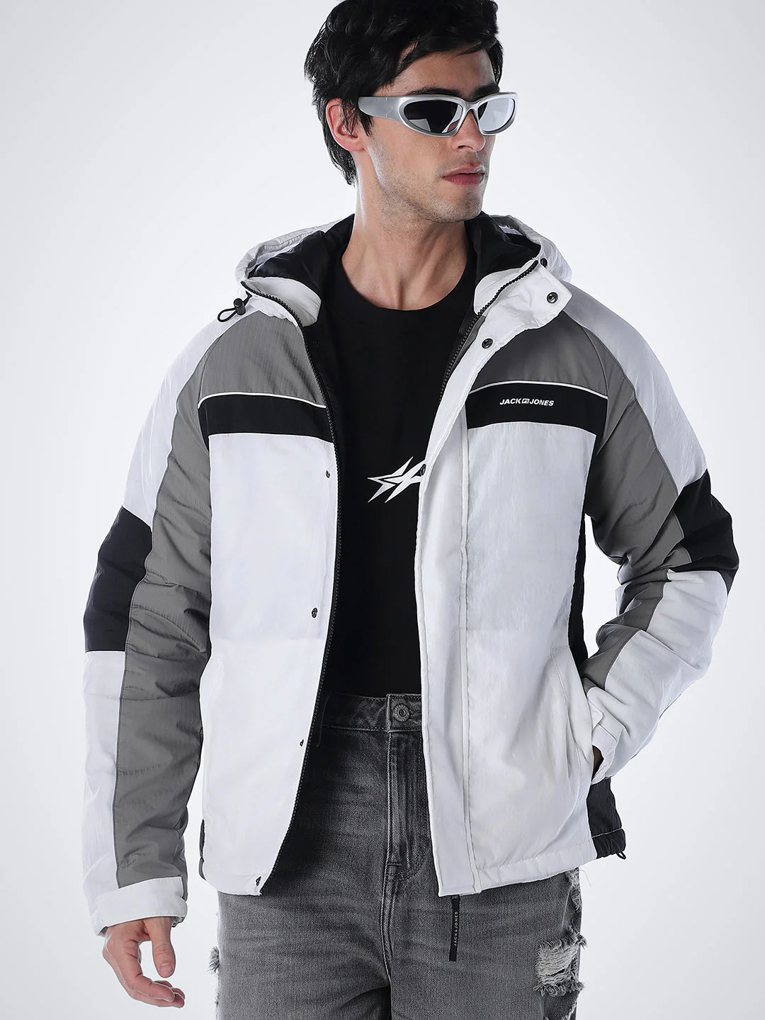 Colourblocked Nylon Hooded Jacket