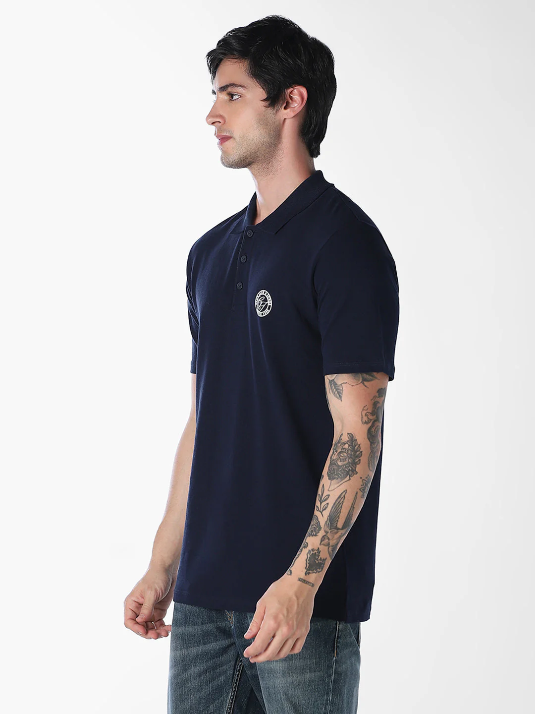 Navy Blue Regular Fit Cotton Polo - Image 3