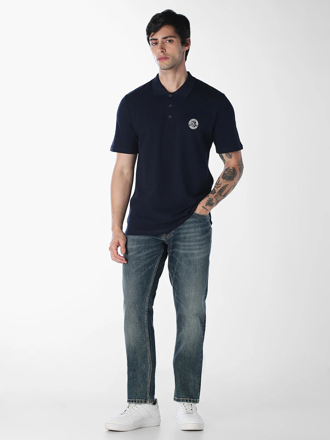 Navy Blue Regular Fit Cotton Polo - Image 6