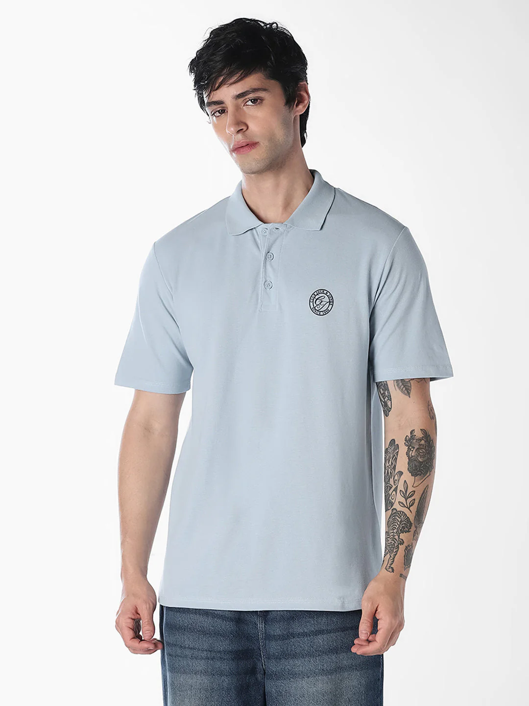 Light Blue Regular Fit Cotton Polo - Image 2