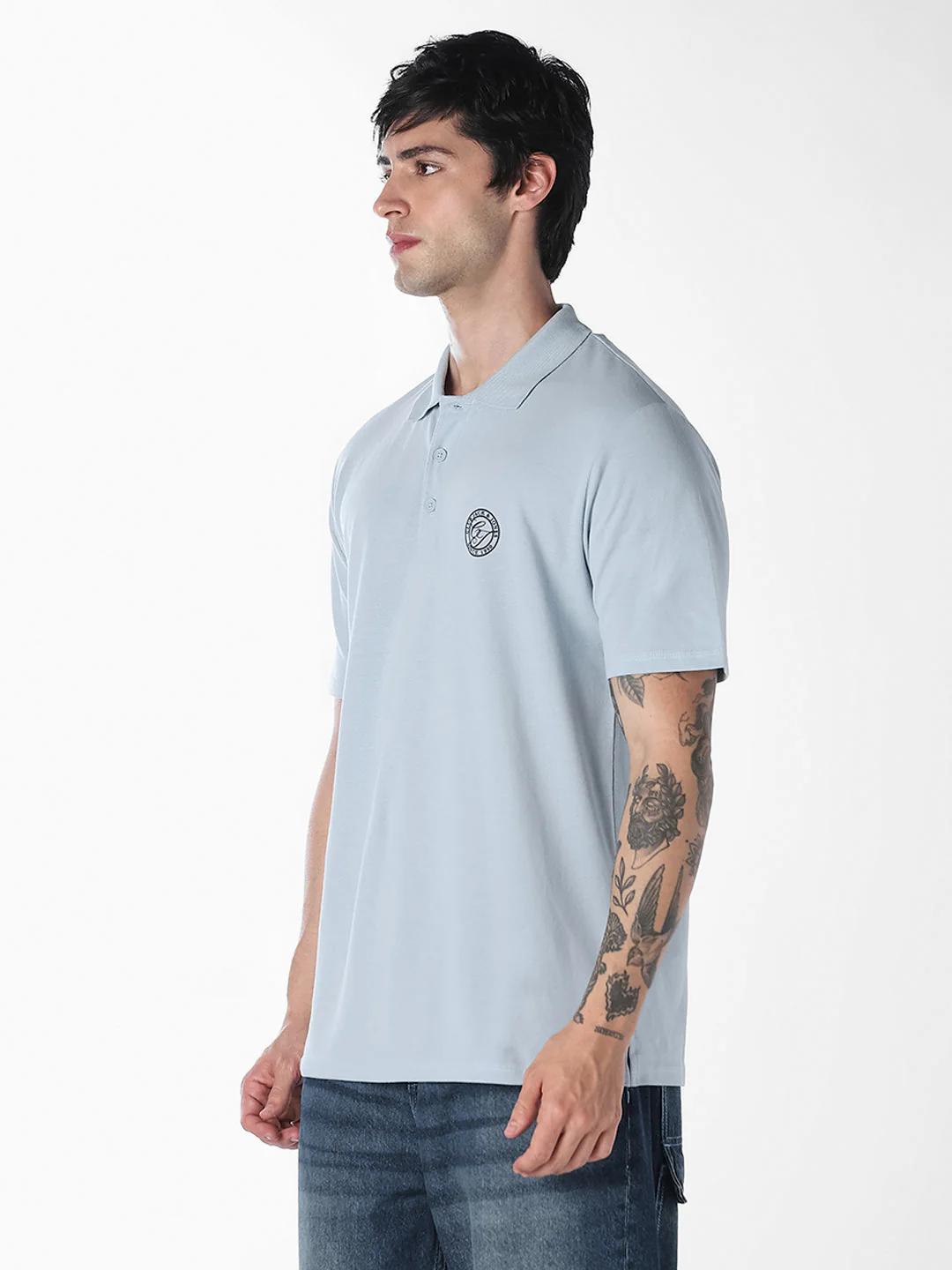 Light Blue Regular Fit Cotton Polo - Image 3