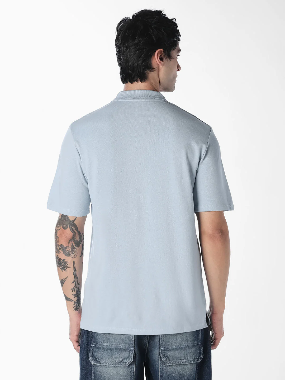 Light Blue Regular Fit Cotton Polo - Image 4