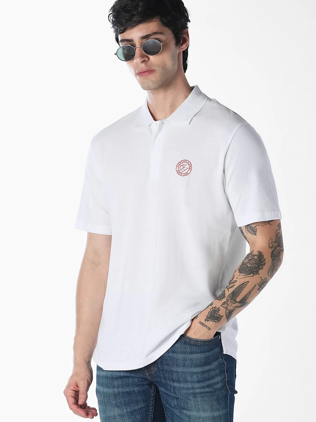 White Regular Fit Cotton Polo