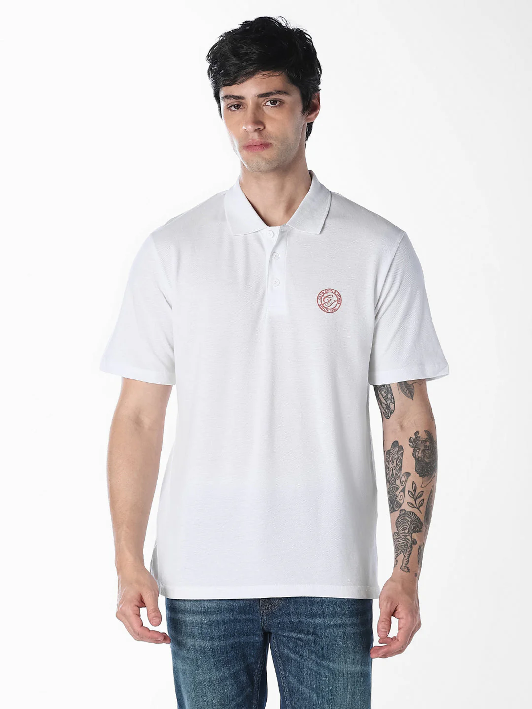 White Regular Fit Cotton Polo - Image 2