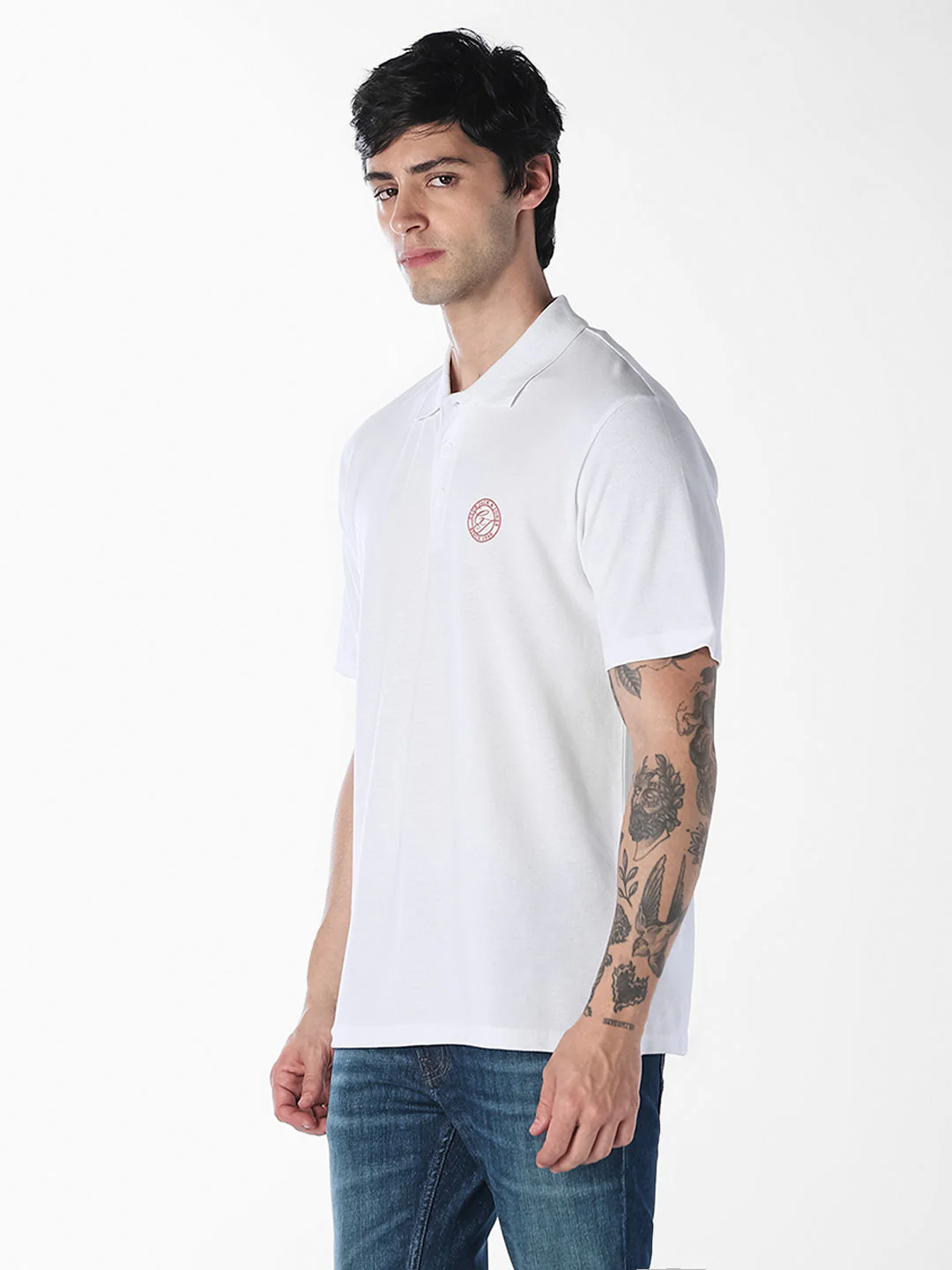White Regular Fit Cotton Polo - Image 3
