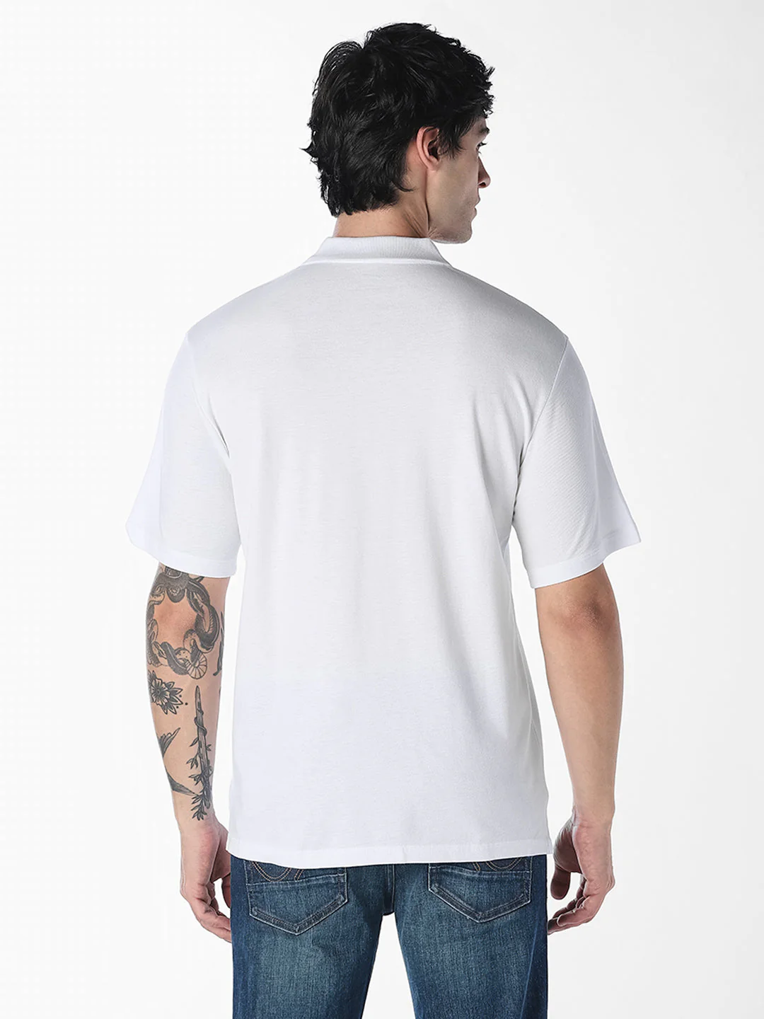 White Regular Fit Cotton Polo - Image 4