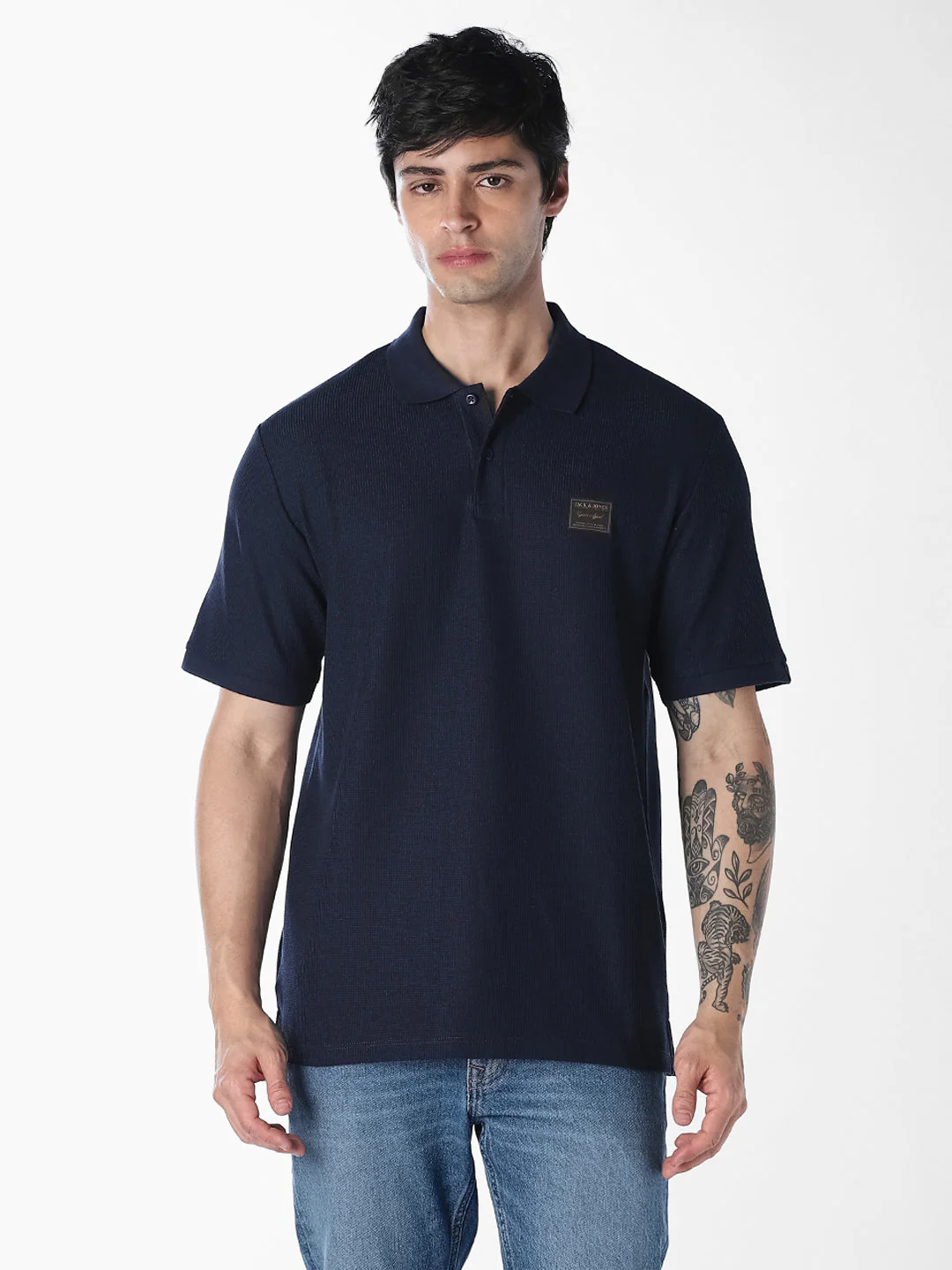 Textured Regular Fit Polo - Navy Blue - Image 2