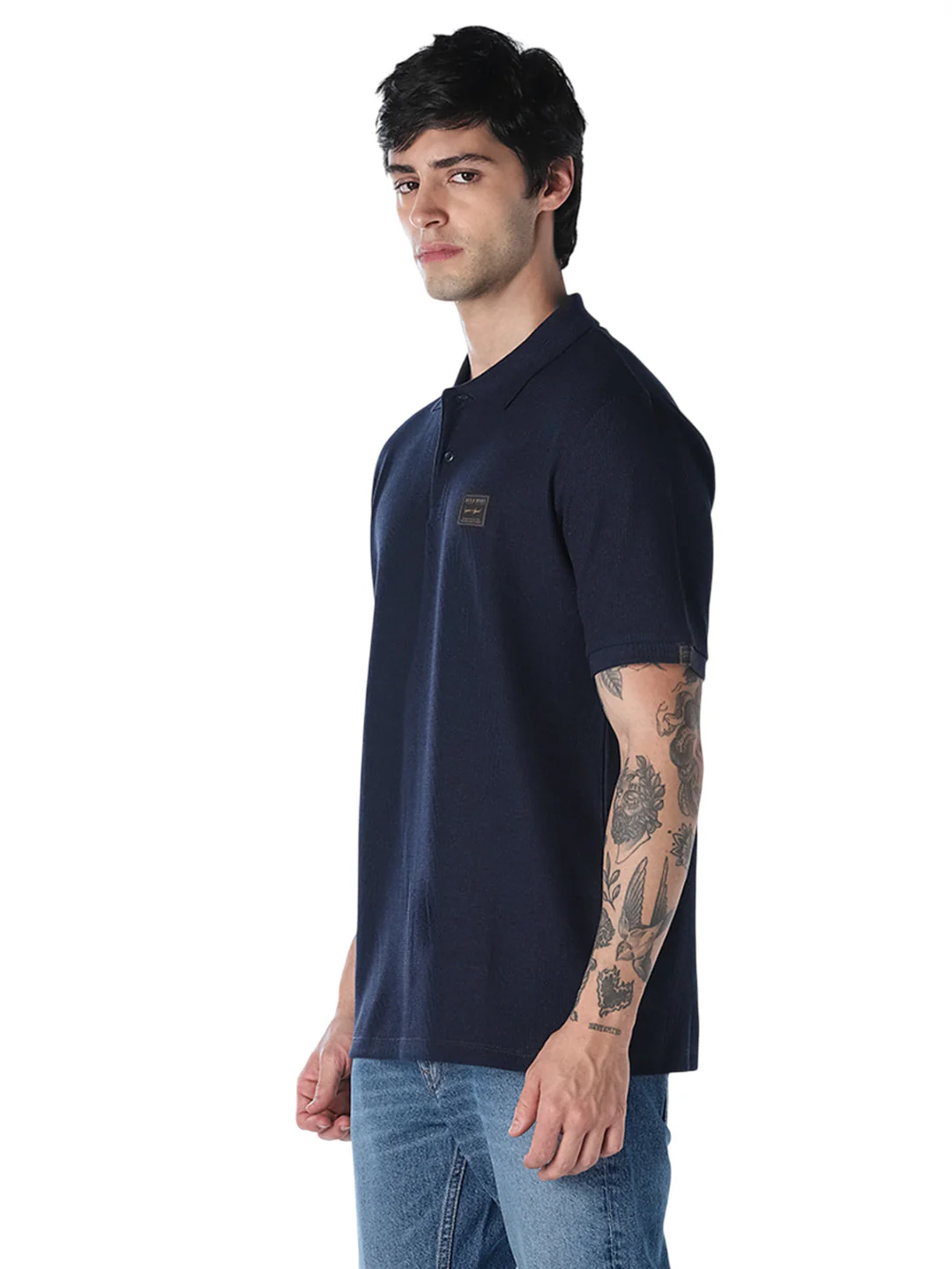 Textured Regular Fit Polo - Navy Blue - Image 3