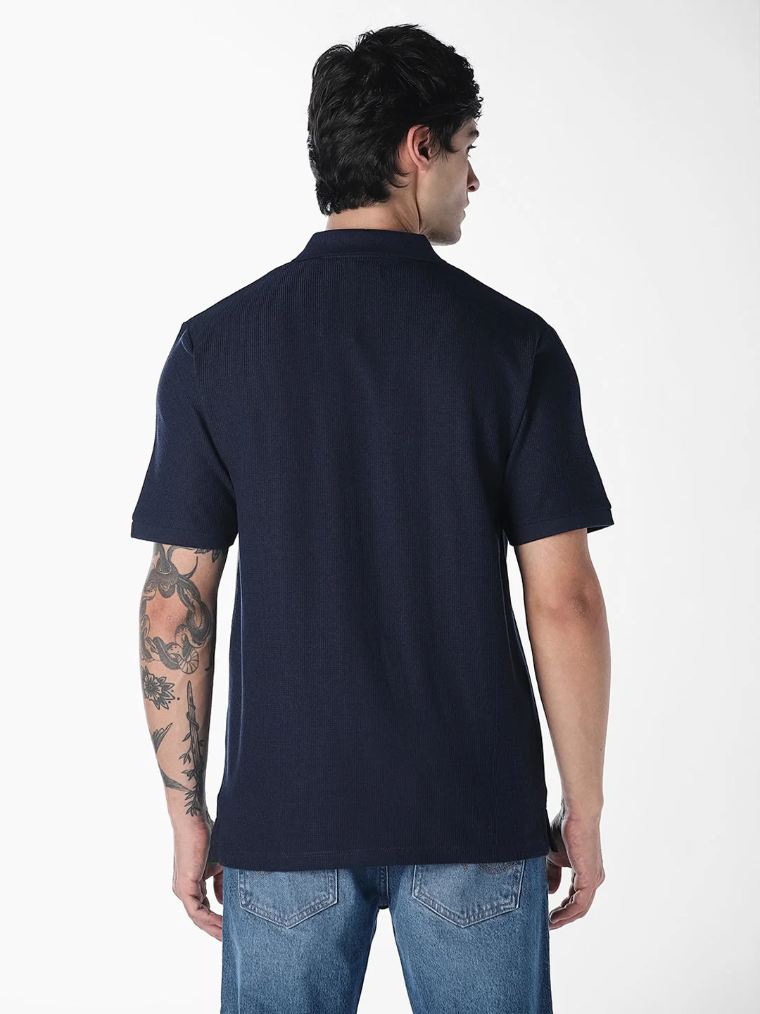 Textured Regular Fit Polo - Navy Blue - Image 4