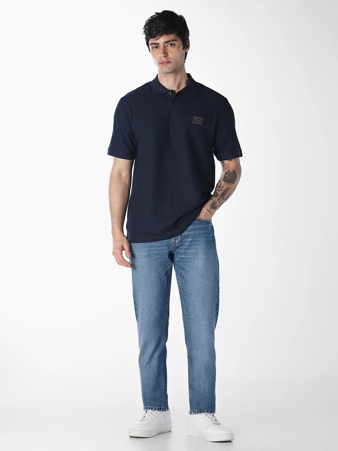 Textured Regular Fit Polo - Navy Blue - Image 6