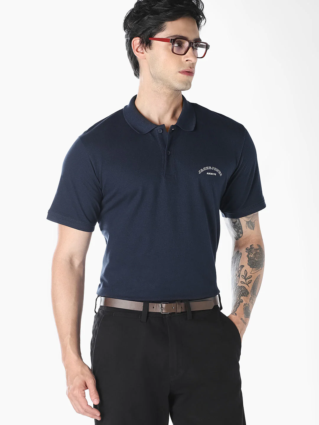 Navy Blue Logo Print Organic Cotton Polo