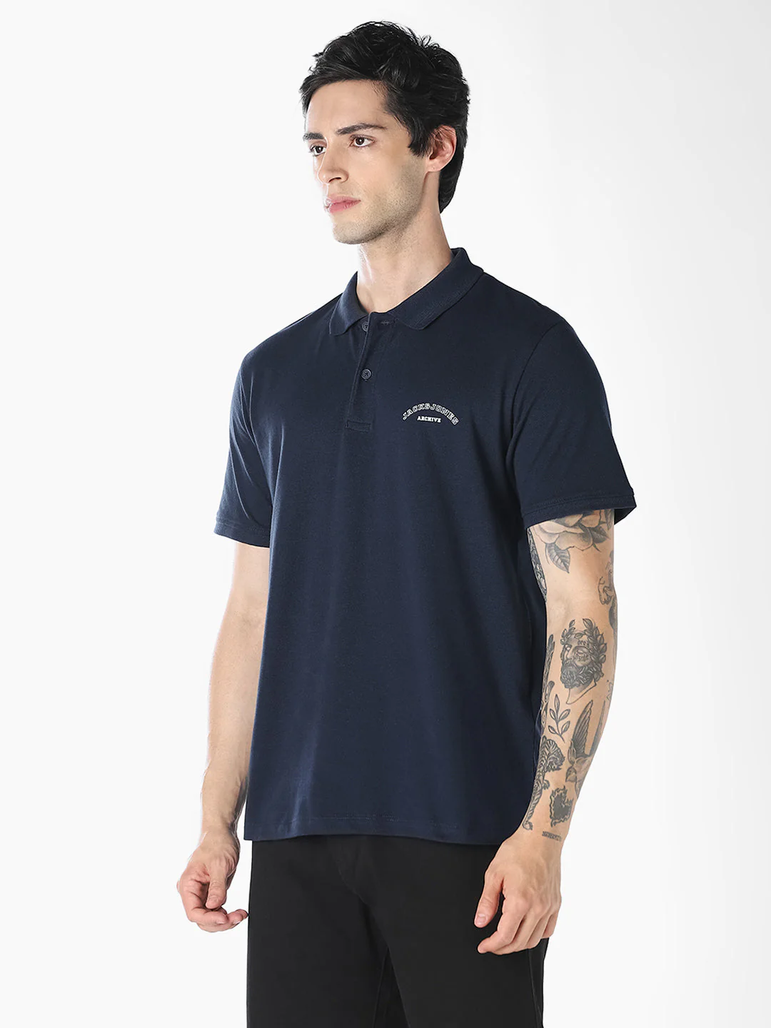 Navy Blue Logo Print Organic Cotton Polo - Image 3