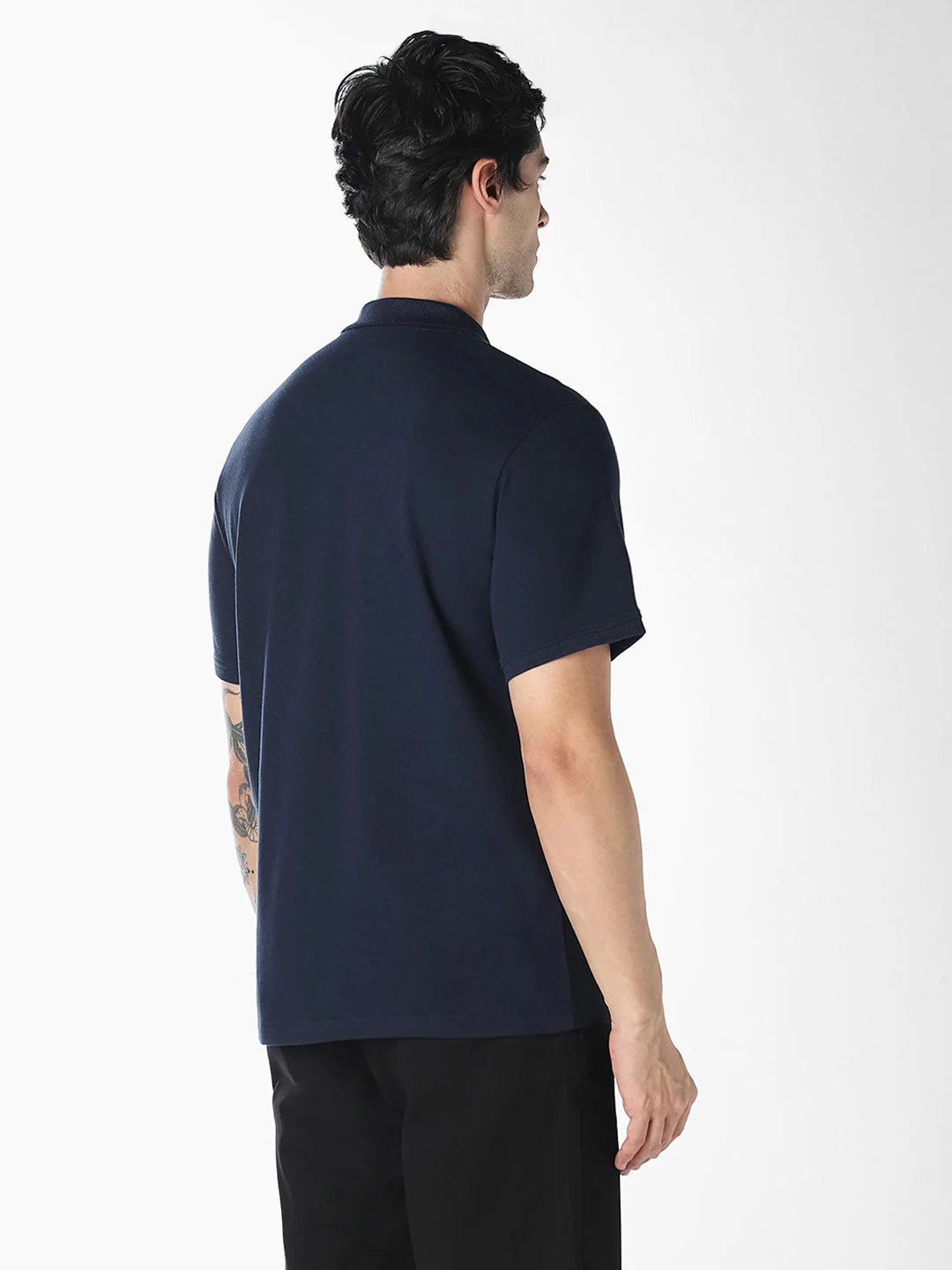 Navy Blue Logo Print Organic Cotton Polo - Image 4