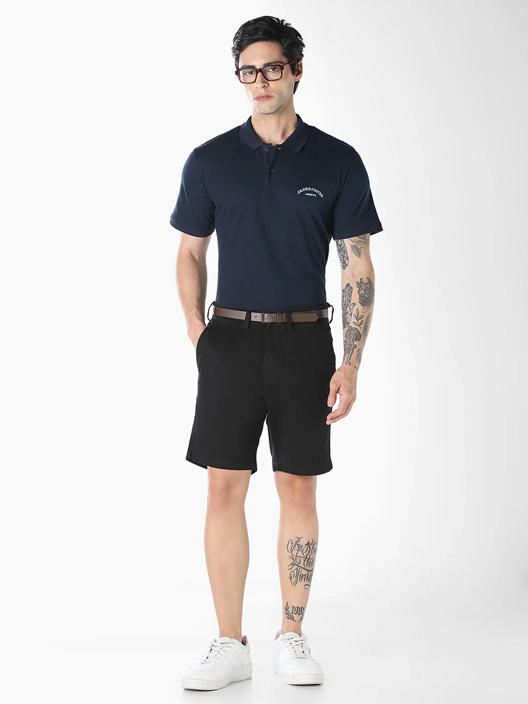 Navy Blue Logo Print Organic Cotton Polo - Image 6