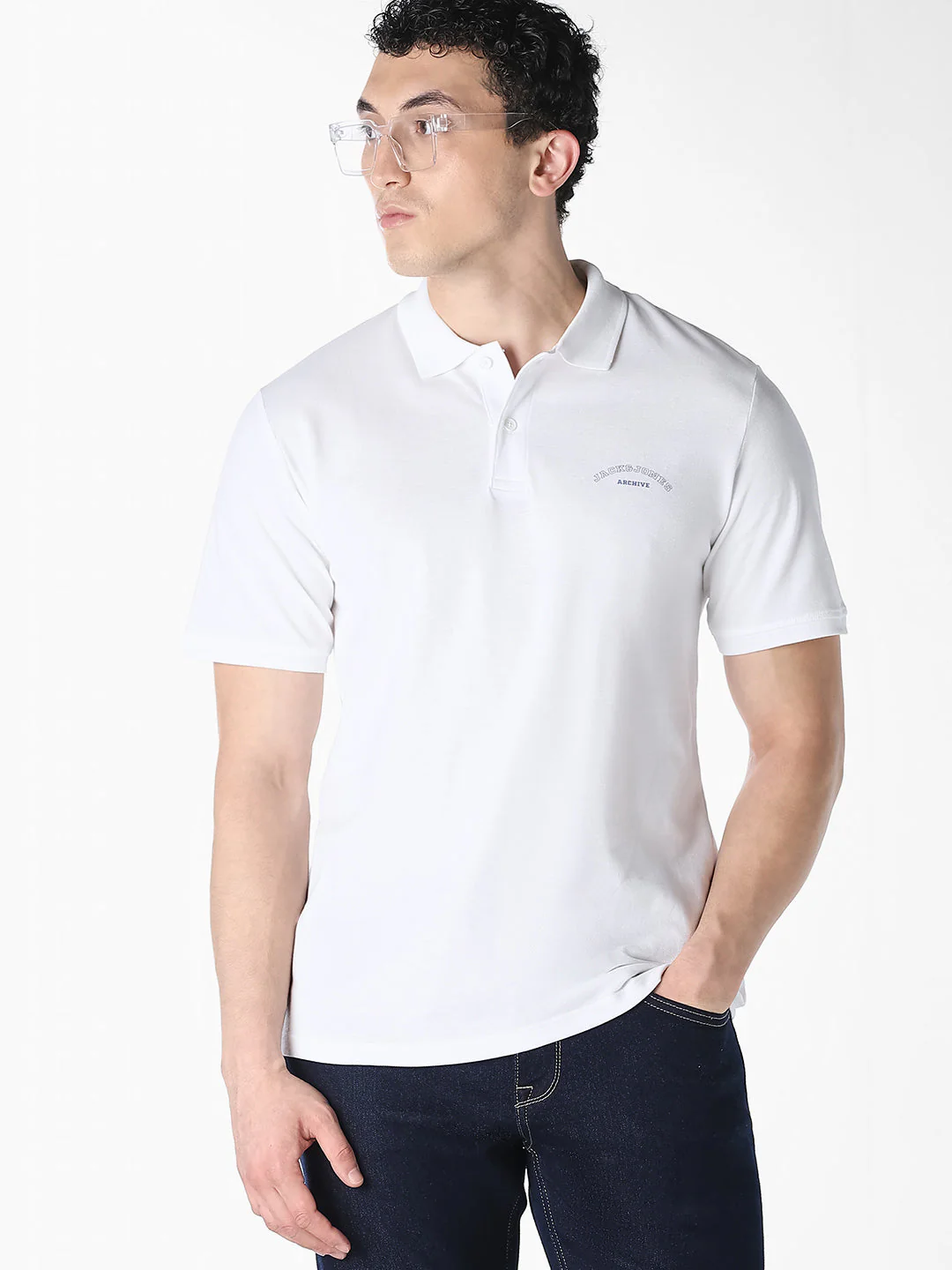 White Logo Print Organic Cotton Polo