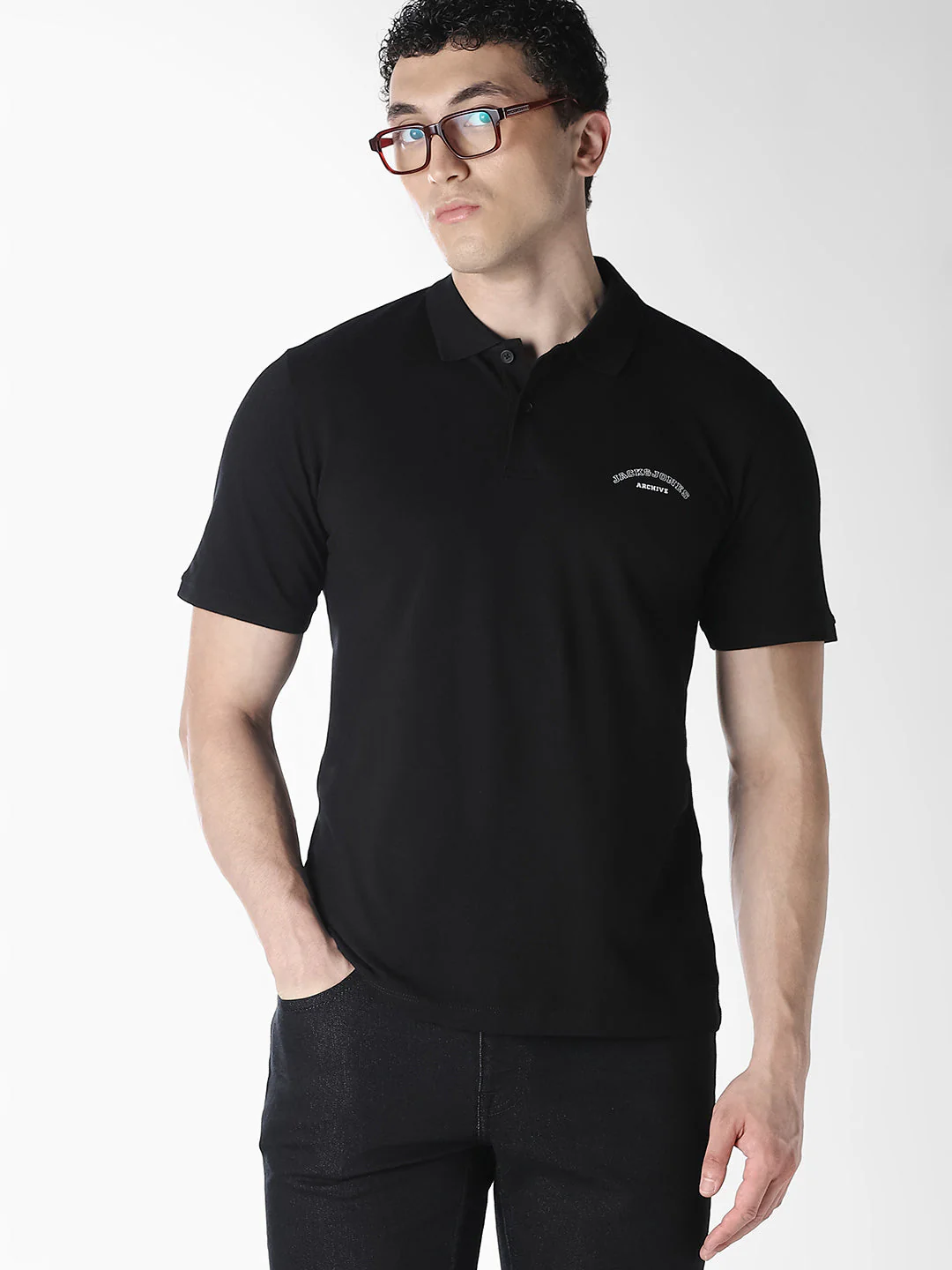 Black Logo Print Organic Cotton Polo
