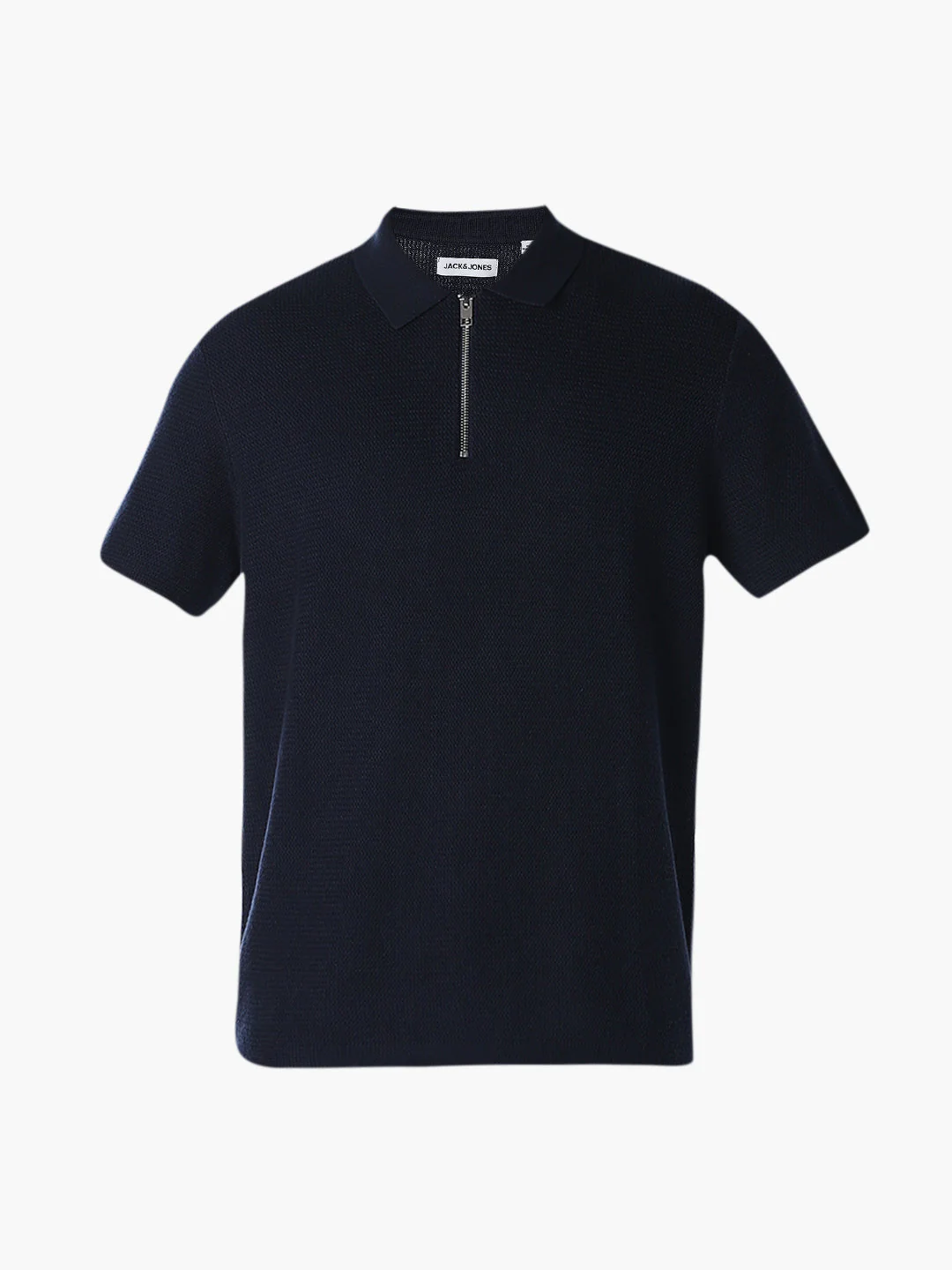 Navy Blue Short Sleeved Textured Knit Polo - Image 7