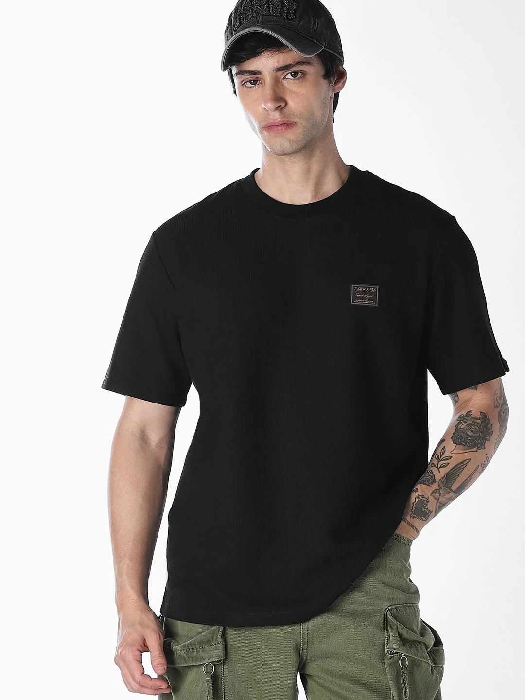 Black Chest Patch Crew Neck T-shirt
