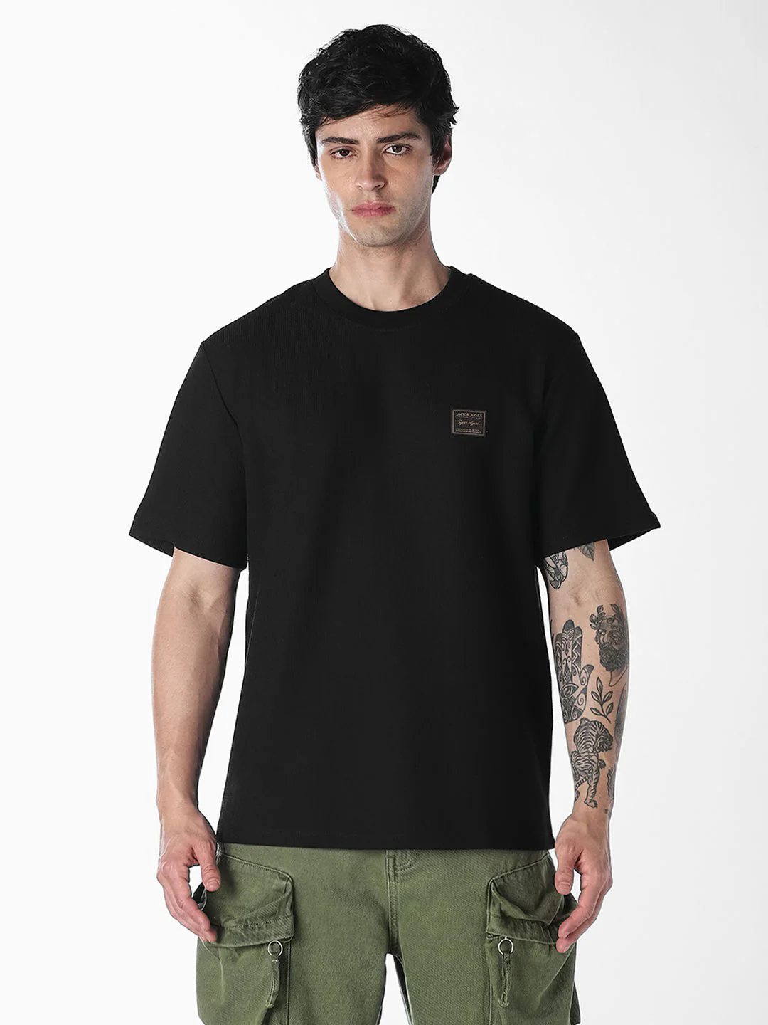 Black Chest Patch Crew Neck T-shirt - Image 2