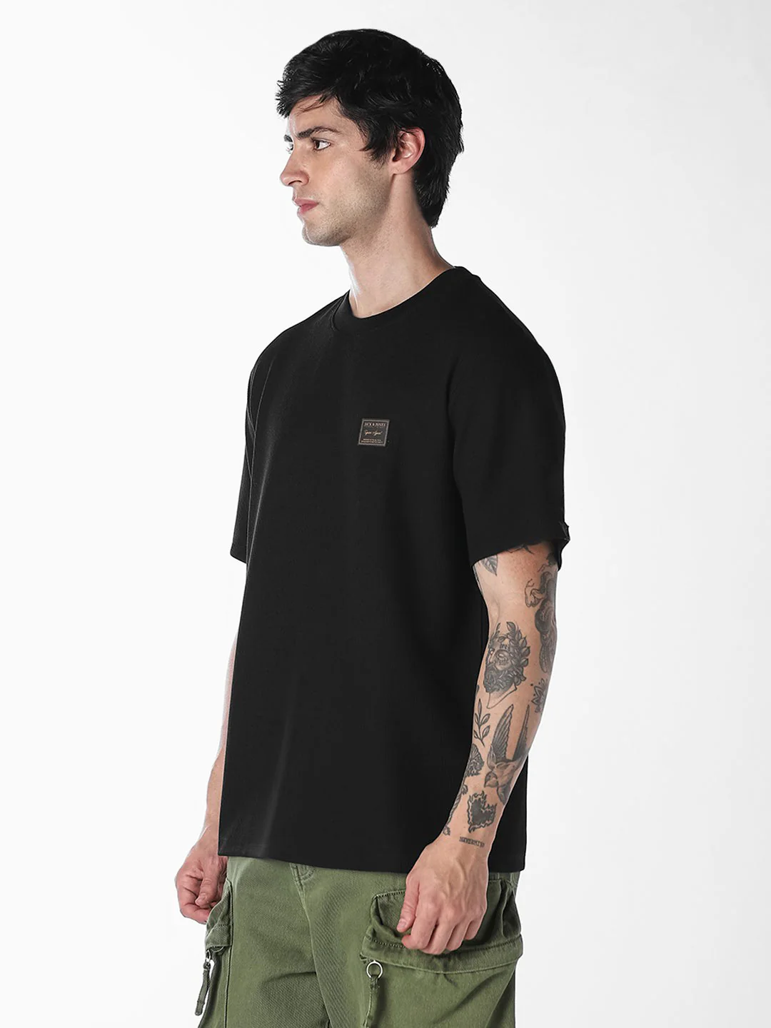 Black Chest Patch Crew Neck T-shirt - Image 3