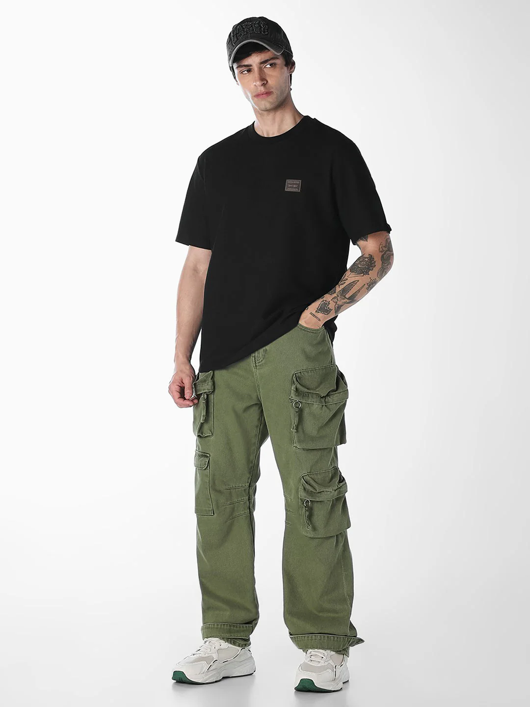 Black Chest Patch Crew Neck T-shirt - Image 6