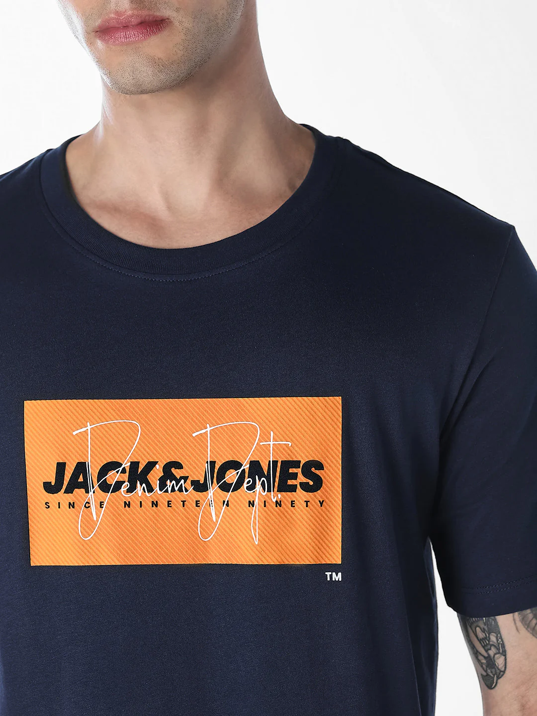 Navy Blue Logo Print Cotton T-shirt - Image 5