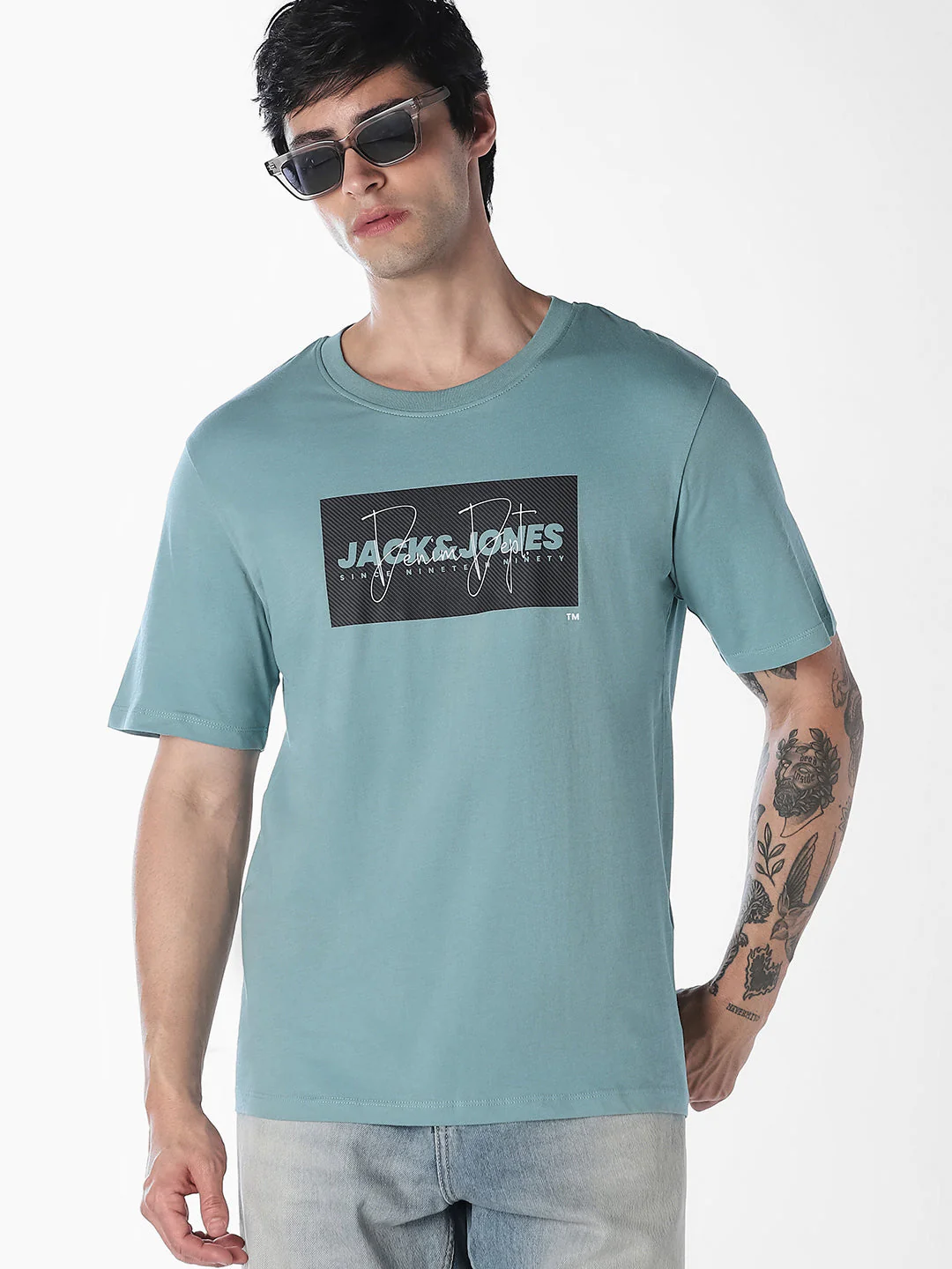 Blue Logo Print Cotton T-shirt
