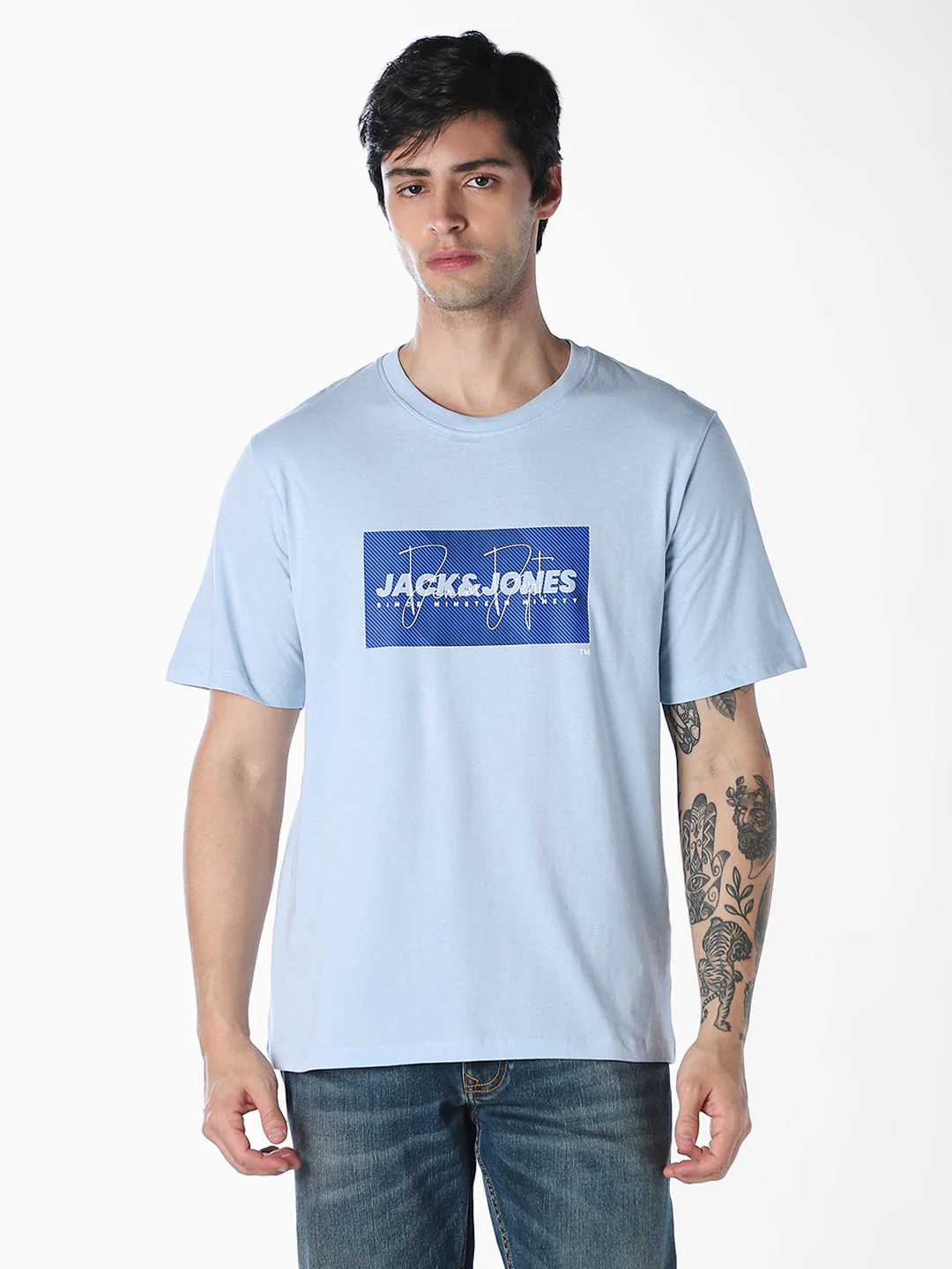Light Blue Logo Print Cotton T-shirt - Image 2