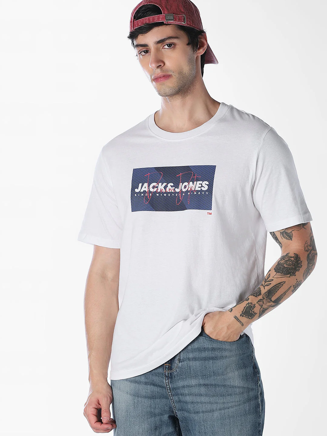 White Logo Print Cotton T-shirt