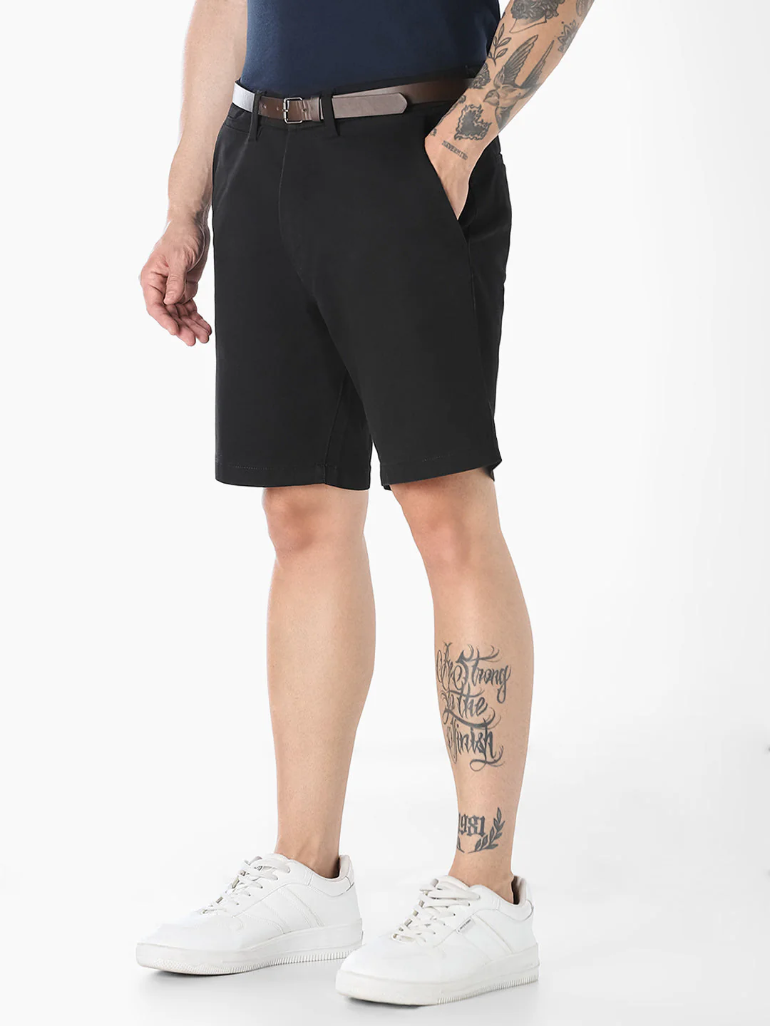 Black Belted Chino Shorts - Image 2