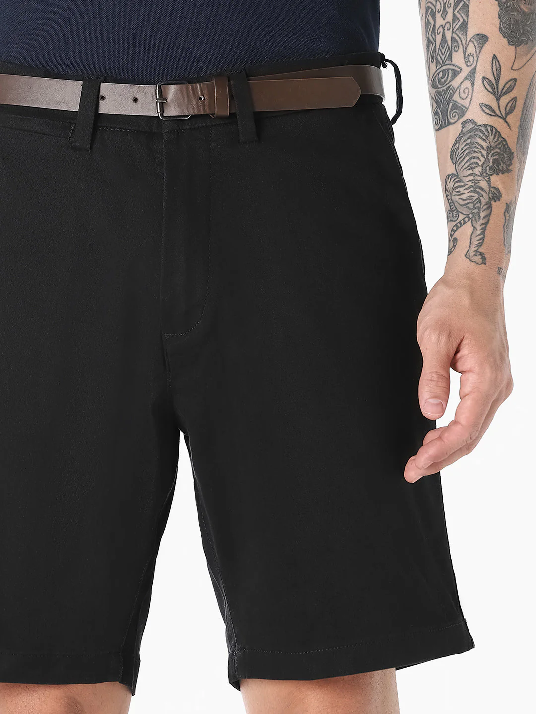 Black Belted Chino Shorts - Image 4