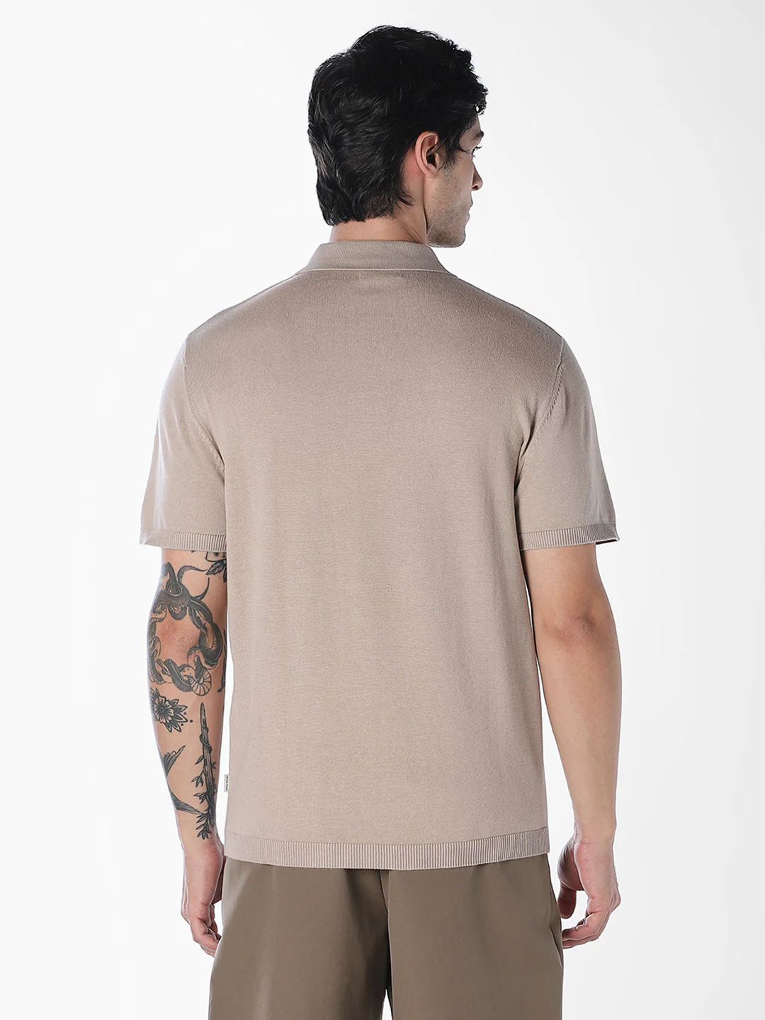 Beige Knitted Cotton Polo - Image 4