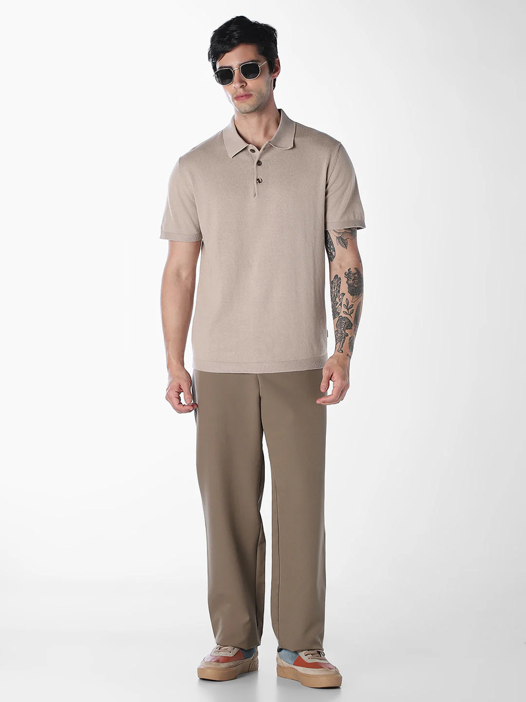 Beige Knitted Cotton Polo - Image 6