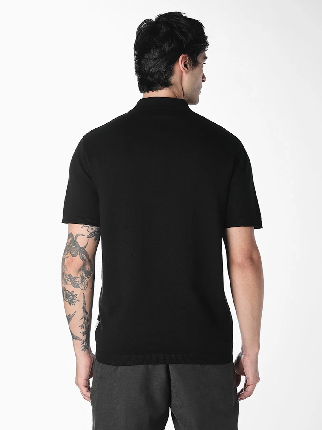 Black Knitted Cotton Polo - Image 4
