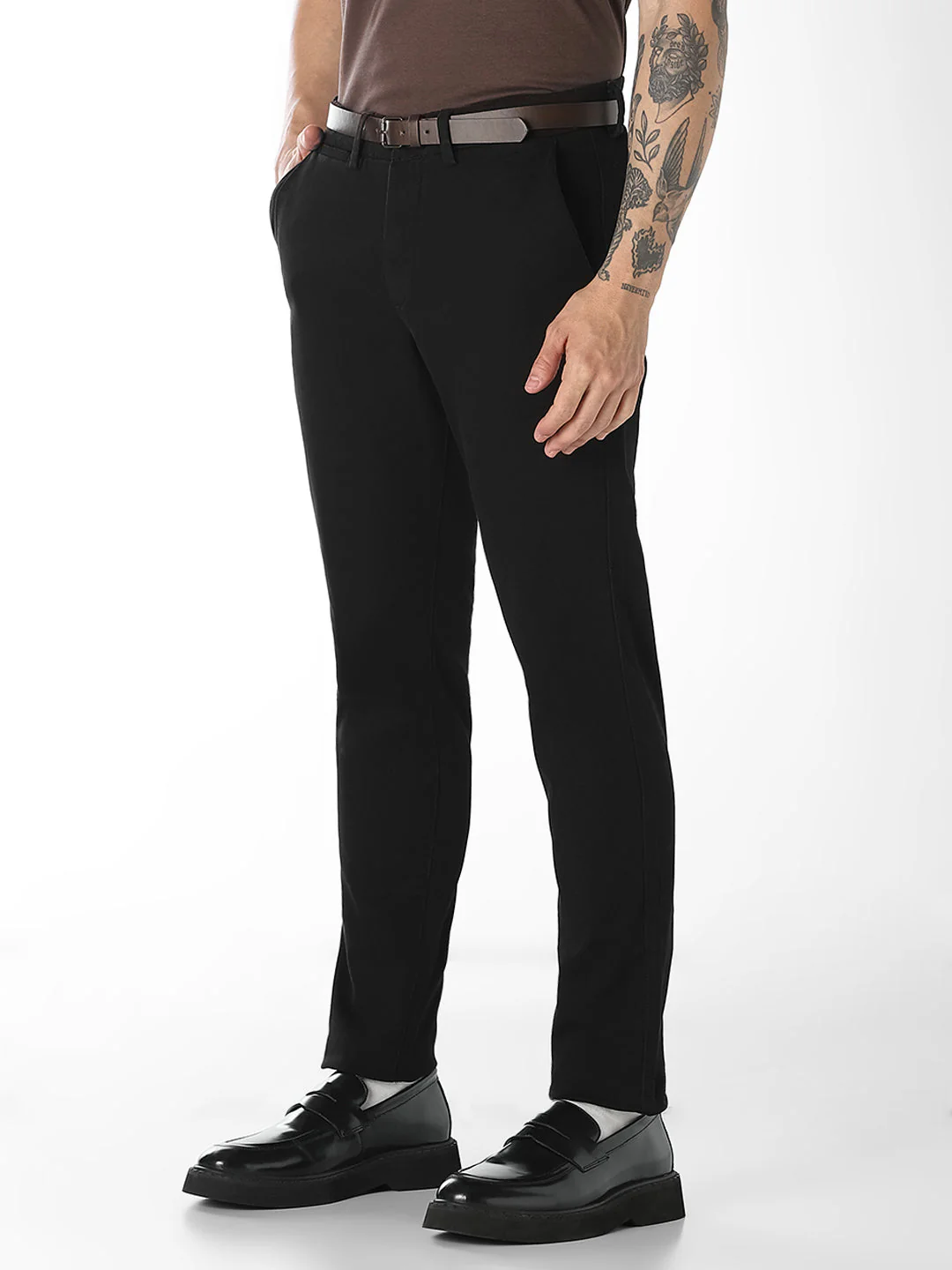 Black Belted Regular Fit Chinos - Image 2
